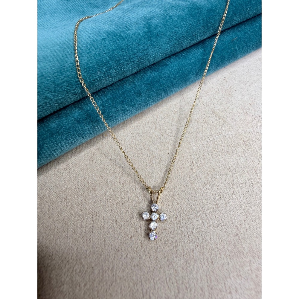 14K Gold Filled Small Cross Necklace 12" Newborn Toddler Child Size - Picture 4 of 6